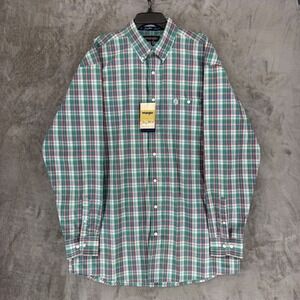 Wrangler George Strait Men XLT Plaid Performance Button Down Shirt Green MGSQ798